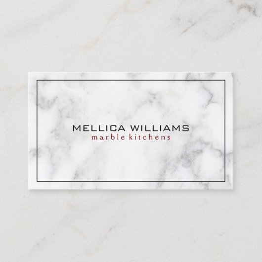 Wit marmer zwarte rand visitekaartje (Voorkant)
