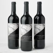 Wit Marmer Zwarte Structuur Wijn Etiket (Flessen)