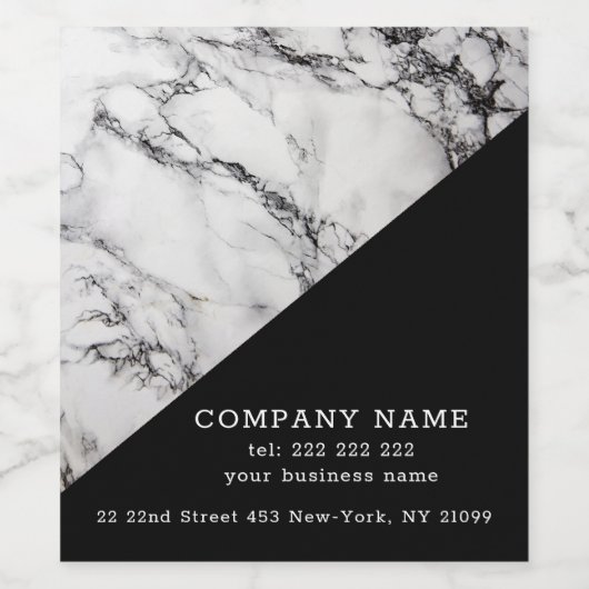 Wit Marmer Zwarte Structuur Wijn Etiket (Enkel label)