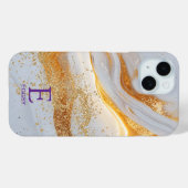 Wit marmeren chic gouden glinsterend monogram Case-Mate iPhone case (Achterkant (horizontaal))