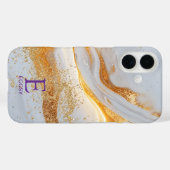 Wit marmeren chic gouden glinsterend monogram Case-Mate iPhone case (Achterkant (horizontaal))