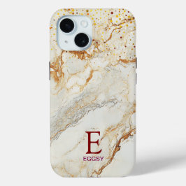 Wit marmeren chic gouden glinsterend monogram iPhone 15 case