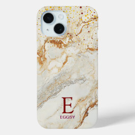 Wit marmeren chic gouden glinsterend monogram iPhone 15 case