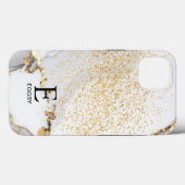Wit marmeren chic gouden glitter monogram Case-Mate iPhone case (Achterkant (horizontaal))