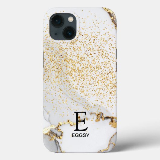 Wit marmeren chic gouden glitter monogram Case-Mate iPhone case (Achterkant)