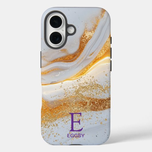 Wit marmeren chic gouden glitters monogram Case-Mate iPhone case (Achterkant)