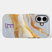 Wit marmeren chic gouden glitters monogram Case-Mate iPhone case (Achterkant (horizontaal))