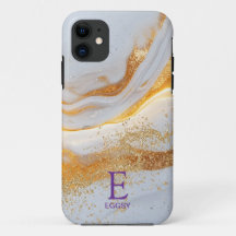 Wit marmeren chic gouden glitters monogram