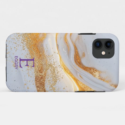 Wit marmeren chic gouden glitters monogram Case-Mate iPhone case (Achterkant (horizontaal))