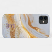 Wit marmeren chic gouden glitters monogram Case-Mate iPhone case (Achterkant (horizontaal))