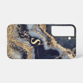 wit marmeren chic gouden glitters monogram samsung galaxy hoesje (Achterkant horizontaal)