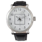 Wit marmeren elegant klassiek bedrijfslogo horloge (Voorkant)