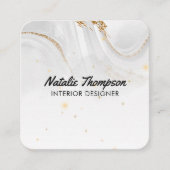 Wit Marmeren Glitter Elegante voor- en achterkant Vierkante Visitekaartje (Voorkant)