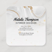 Wit Marmeren Glitter Elegante voor- en achterkant Vierkante Visitekaartje (Achterkant)