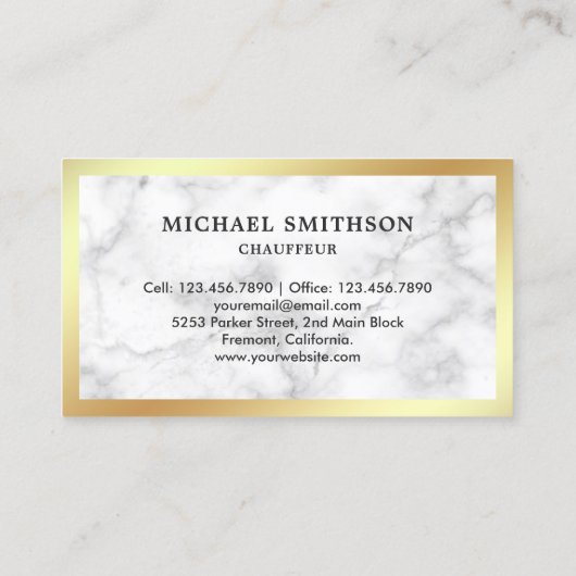 Wit Marmeren Gouden Auto Professionele Chauffeur Visitekaartje (Achterkant)