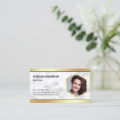 Wit Marmeren Gouden Folie Vastgoed Foto Realtor Visitekaartje (Staand voorkant)