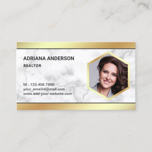 Wit Marmeren Gouden Folie Vastgoed Foto Realtor Visitekaartje (Voorkant)
