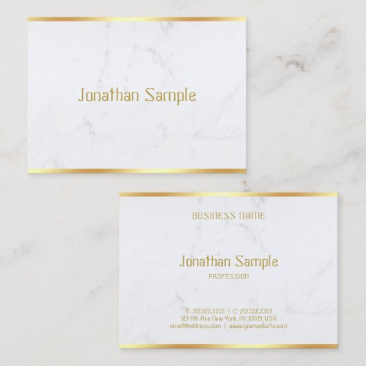 Wit Marmeren Gouden Tekst Elegante Aangepaste Sjab Visitekaartje (Voorkant / Achterkant)