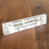 Wit Marmeren Grijs & Gouden Veining Naambordje (Zijkant)