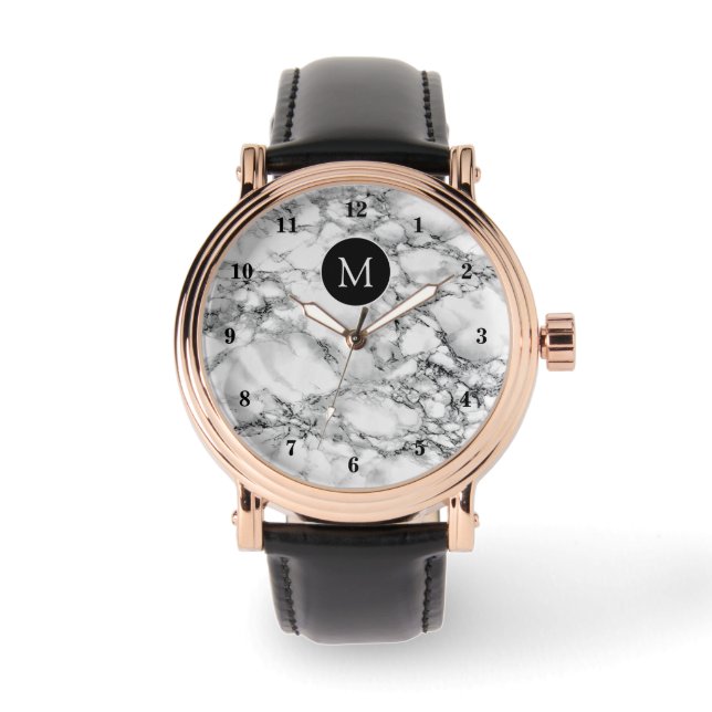 Wit marmeren horloge cadeau met aangepaste uw brie (Voorkant)