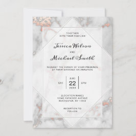 Wit Marmeren Koraal Roze Elegant Roos Gouden bruil Kaart