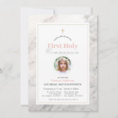 Wit Marmeren Meisje Foto Eerste Heilige Communie Kaart (Voorkant)