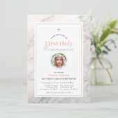 Wit Marmeren Meisje Foto Eerste Heilige Communie Kaart (Staand voorkant)