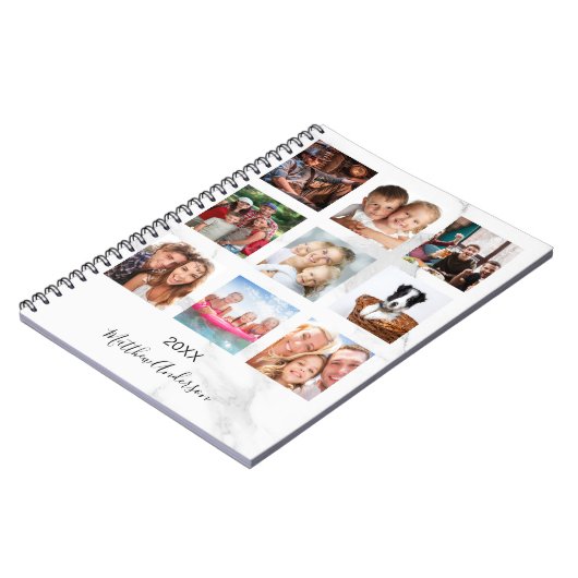 Wit marmeren monogram foto collage notitieboek (Linkerzijde)