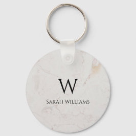 Wit Marmeren Monogram Modern Zwart Naam & Initiaal Sleutelhanger