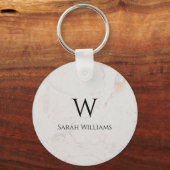 Wit Marmeren Monogram Modern Zwart Naam & Initiaal Sleutelhanger (Voorkant)