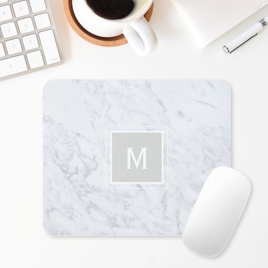 Wit Marmeren Monogram Muismat