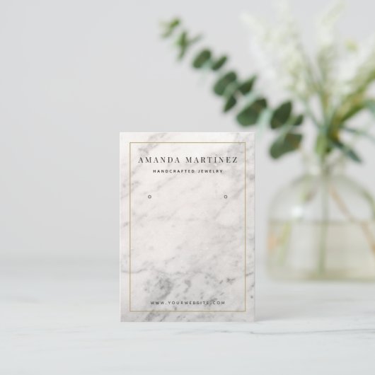 Wit Marmeren Oorbel Display Visitekaartje (Staand voorkant)