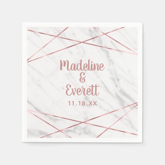 Wit Marmeren Roos Gouden Driehoek Bruiloft Monogra Servet (Voorkant)