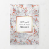 Wit Marmeren Roos Gouden Folie Foto Bruiloft Drieluik Uitnodiging (Cover)