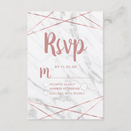 Wit Marmeren Roos Gouden Geometrische Bruiloft RSV RSVP Kaartje