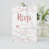 Wit Marmeren Roos Gouden Geometrische Bruiloft RSV RSVP Kaartje (Staand voorkant)
