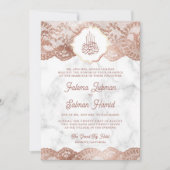 Wit Marmeren Roos Gouden Kant QR Code Moslim Bruil Kaart (Voorkant)