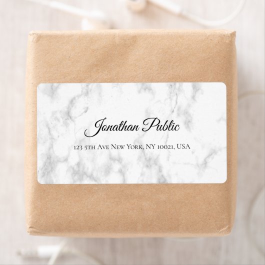 Wit Marmeren Script Luxe Elegant Verzending Etiket (Insitu)