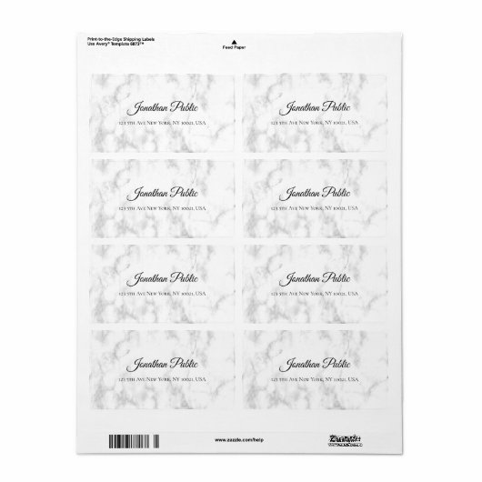 Wit Marmeren Script Luxe Elegant Verzending Etiket (Full Sheet)