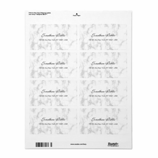 Wit Marmeren Script Luxe Professionele Verzending Etiket (Full Sheet)