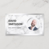 Wit Marmeren Staal Zilveren Foto Makelaar Visitekaartje (Voorkant)