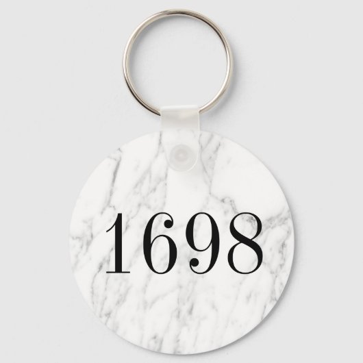 Wit marmeren steen classy hotel kamer nummer metaa sleutelhanger (Achterkant)