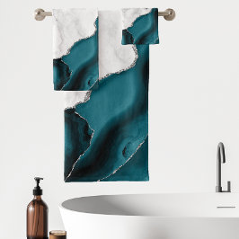 Wit marmeren turquoise blauwe zilveren agaat bad handdoek