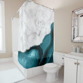 Wit marmeren turquoise blauwe zilveren agaat douchegordijn (In situ)