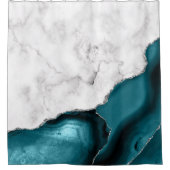 Wit marmeren turquoise blauwe zilveren agaat douchegordijn (Voorkant)