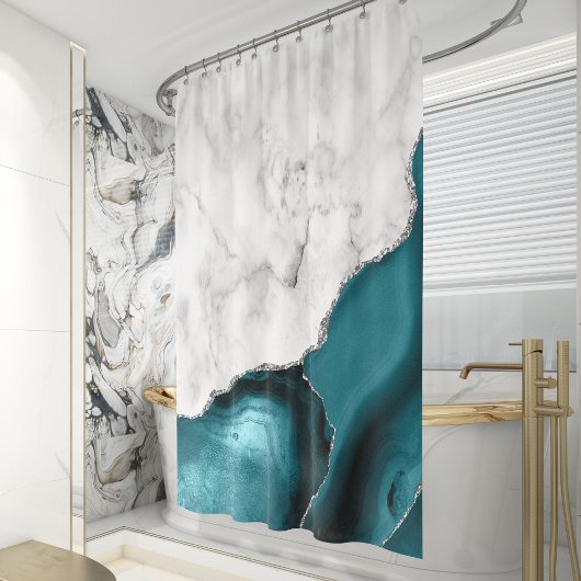 Wit marmeren turquoise blauwe zilveren agaat douchegordijn