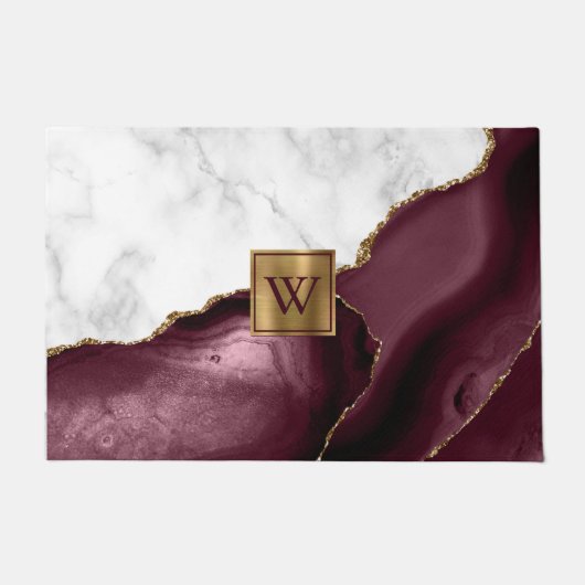 Wit marmeren vergulde Bourgondië agaat monogram Deurmat (Voorkant)