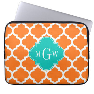 Wit Marokkaans #5 Aanvankelijk Monogram Blauwgroen Laptop Sleeve