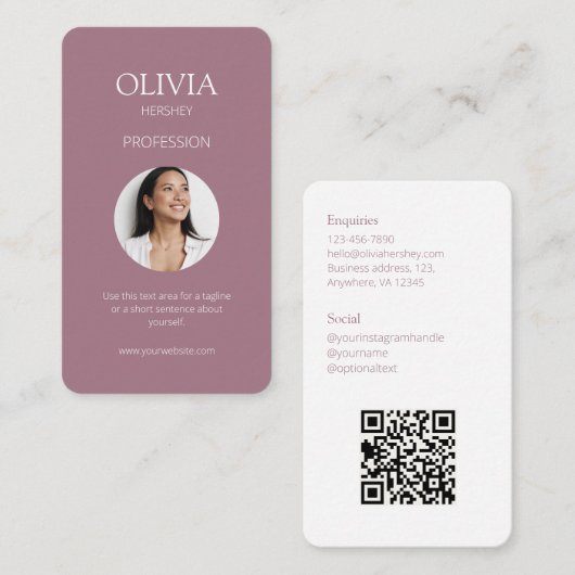 Wit / Mauve foto sociale QR-code Visitekaartje (Voorkant / Achterkant)