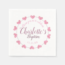 Wit meisje doop servetten met roze bloemen